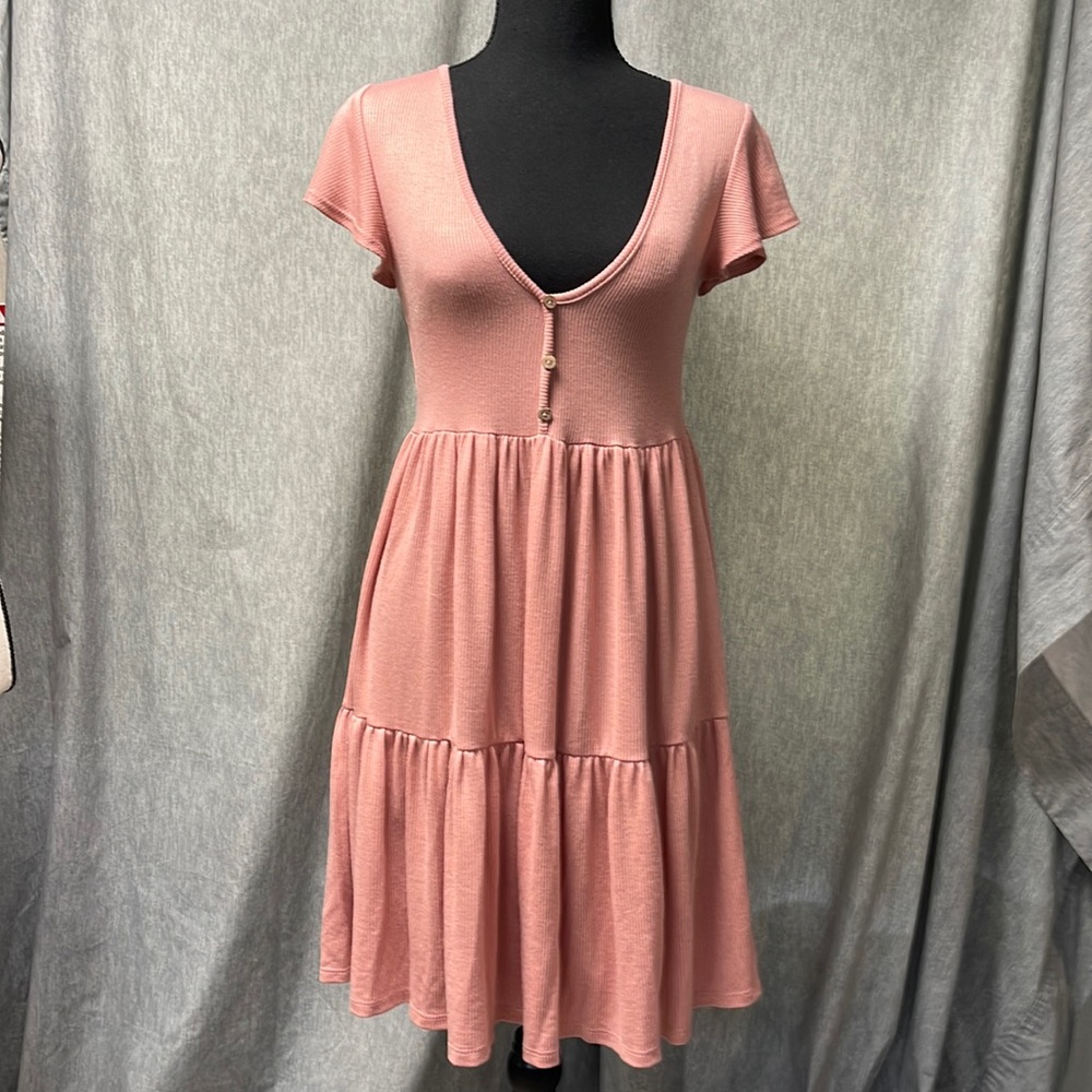 See You Monday Peach Peasant Dress Deep Neckline